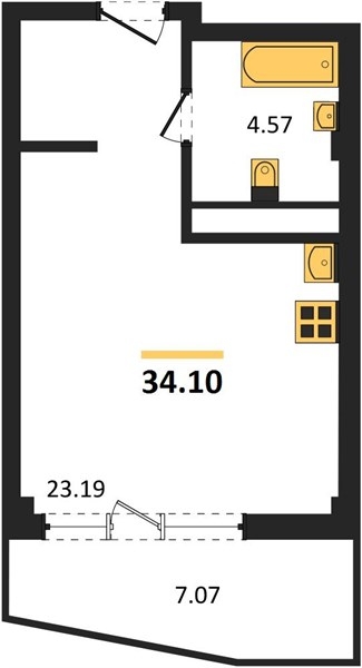 Квартира-студия, 34,1 м², 5/5 этаж                                            