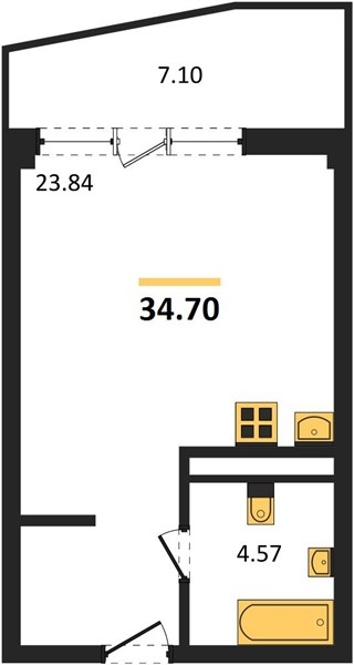 Квартира-студия, 34,7 м², 5/5 этаж                                            