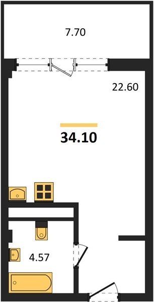 Квартира-студия, 34,1 м², 5/5 этаж                                            