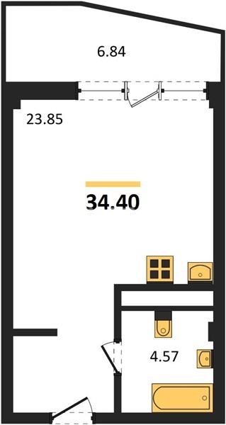 Квартира-студия, 34,4 м², 5/5 этаж                                            