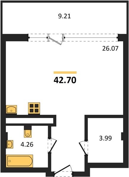 Квартира-студия, 42,7 м², 5/5 этаж                                            