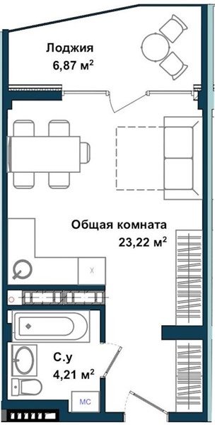 Квартира-студия, 33,6 м², 5/5 этаж                                            