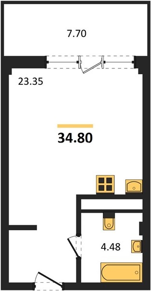 Квартира-студия, 34,8 м², 5/5 этаж                                            