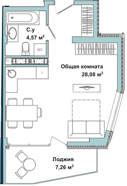 Квартира-студия, 38,9 м², 5/5 этаж                                            
