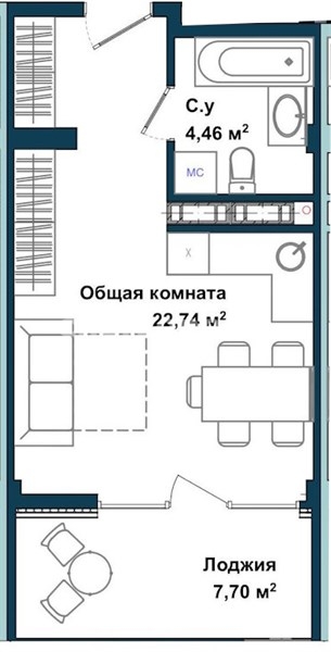 Квартира-студия, 34,2 м², 5/5 этаж                                            