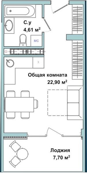 Квартира-студия, 34,5 м², 5/5 этаж                                            